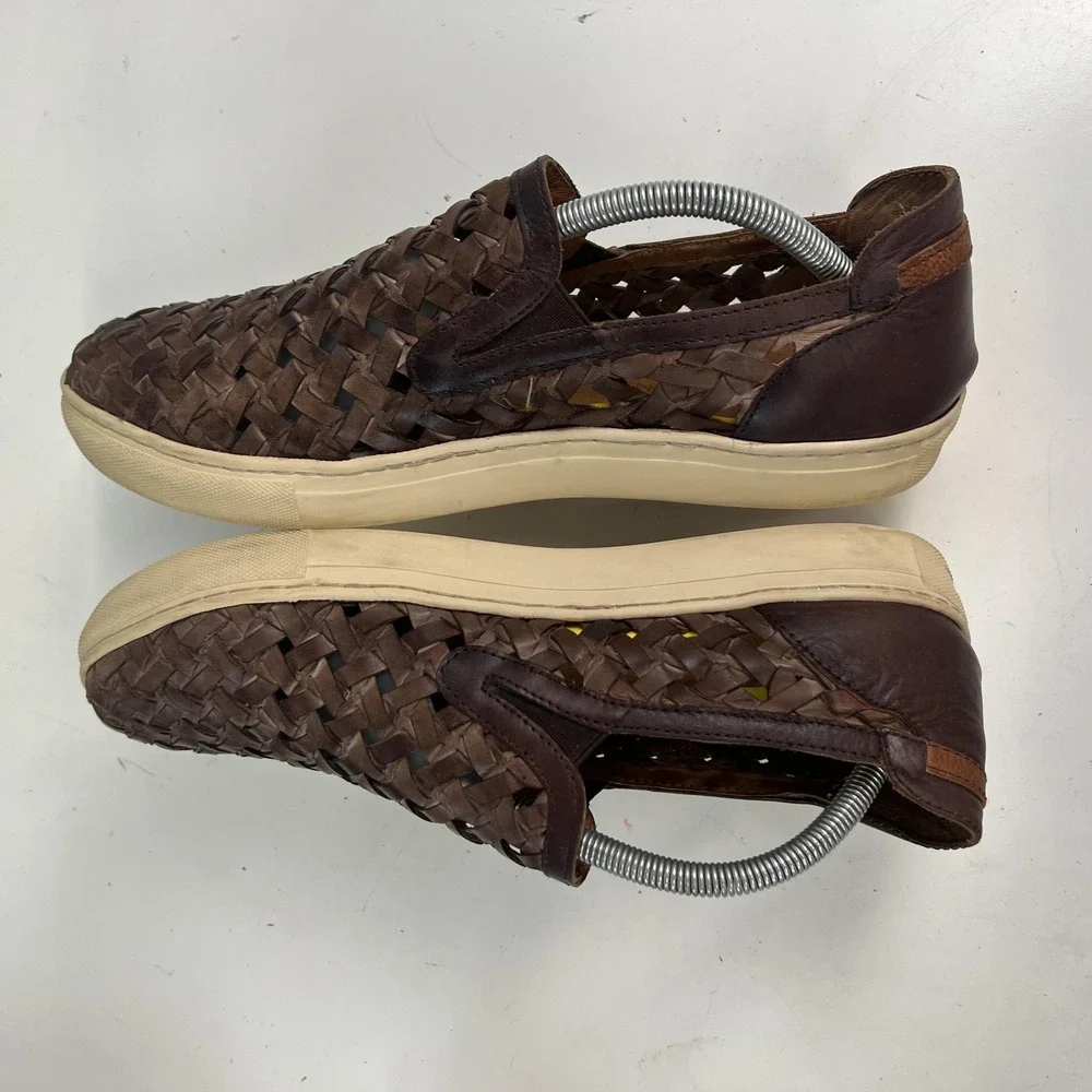Donald J‎ Pliner Karter-WZ Shoes Mens Size 10 Brown Woven Leather Slip On Casual